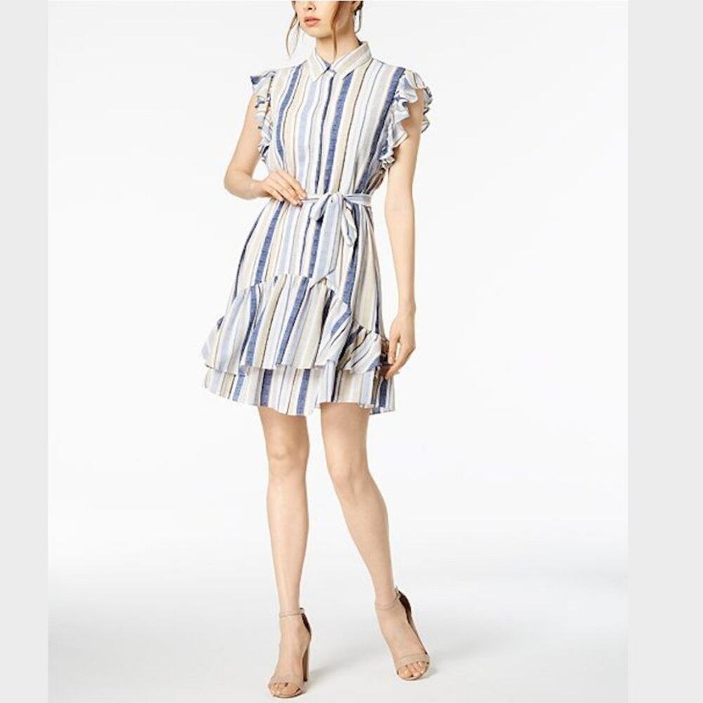 JULIA JORDAN - Striped Ruffled Shirtdress